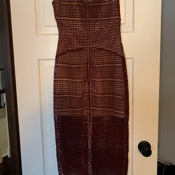 Keepsake Sweet Nothing Burgundy Lace Midi Dress Small - Picture 7 of 8